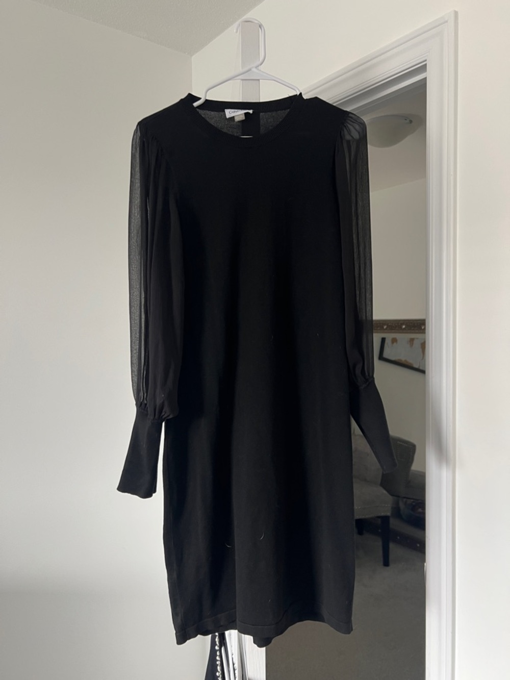 Calvin Klein Black Long Sleeve Sheer-Sleeve Shift Dress